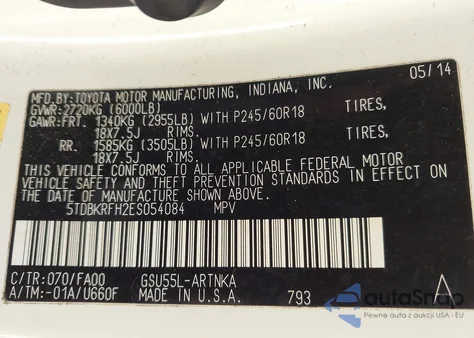 2014 Toyota Highlander Le Plus V6 из США, поврежденный, VIN 5TDBKRFH2ES054084